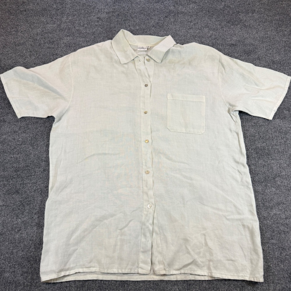 Allen Allen USA Button Down 100% Linen Pale Green Size M Coastal Grandmother